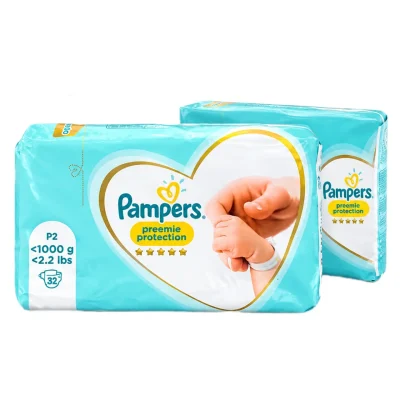 پوشک چسبی بچه پمپرز مدل preemie سایز p2 بسته 32 عددی